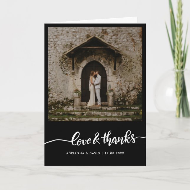 Hochzeitsschrift und Liebe dank White Script Dankeskarte (Vorderseite)