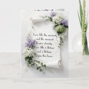 Hochzeitsschriftrolle mit Flieder und Hortensien  Karte