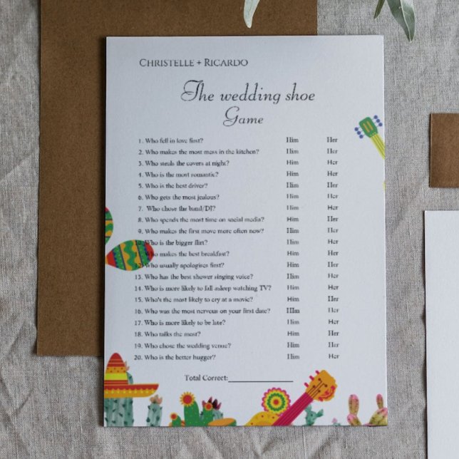 Hochzeitsschuhspiel-Taco über Liebe-Party-Spielkar Ankündigung (Von Creator hochgeladen)