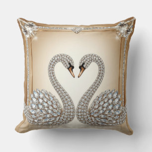 Hochzeitsschwan Liebesherz Gold und Kristall Kissen