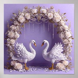 Hochzeitsschwäne Elegante Naturkunst 🦢🤍🌹✨ Poster