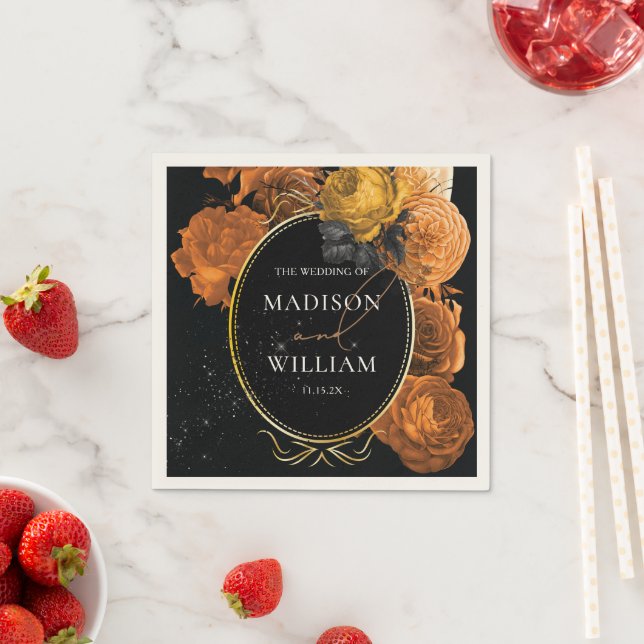 Hochzeitsschwarz und orange Personalisiert Serviette (Beispiel)