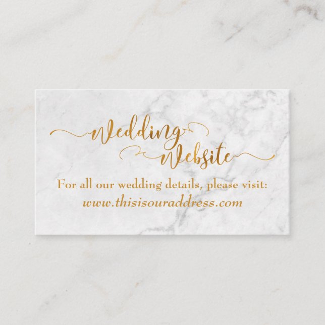 Hochzeitsseite | Gold Foil Script & White Marble Begleitkarte (Vorderseite)