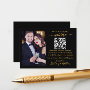 Hochzeitsseite Minimalistisch QR Foto Black Gold Begleitkarte