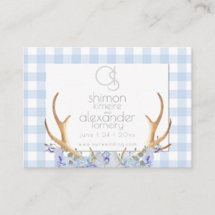 Hochzeitsseite   Monogram Blue Gingham Floral Visitenkarte