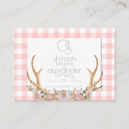 Hochzeitsseite | Monogram Coral Gingham Floral Visitenkarte