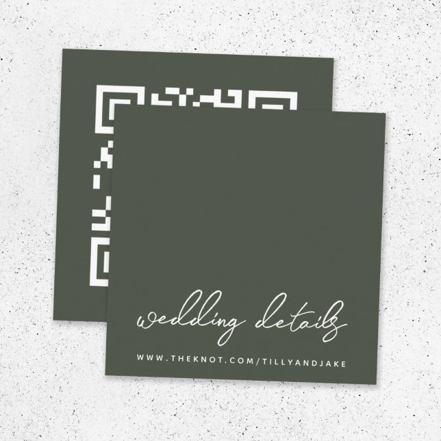Hochzeitsseite | QR-Code Minimaler Olive Green UAW Begleitkarte (Direct guests seamlessly to your wedding website using this smart minimal enclosure card)