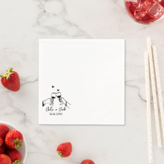 Hochzeitsservietten mit handgezeichnetem Champagne Serviette