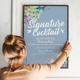 Hochzeitssignatur-Getränkekarte Wasserfarbe Sukkul Poster