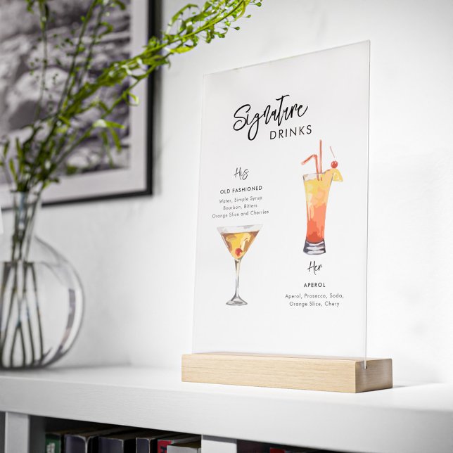 Hochzeitssignatur trinken seine und ihre acrylschild (Wedding Party Signature Drink Acrylic Sign)