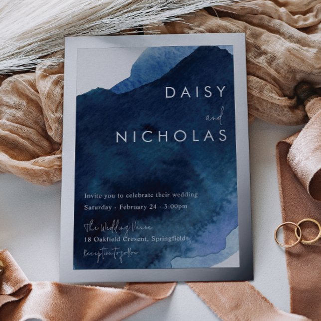 Hochzeitssilber für die Hochzeit von Navy Dusty Bl Folieneinladung (Von Creator hochgeladen)