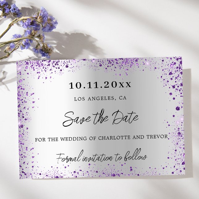 Hochzeitssilber lila Glitzer Save The Date (Von Creator hochgeladen)