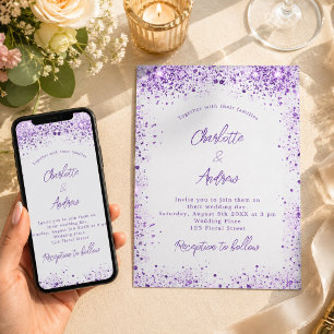 Hochzeitssilber lila Glitzern Einladung