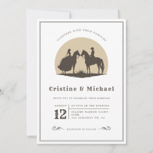 Hochzeitssilhouette Cowboy Pferde Einladung