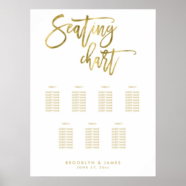 Hochzeitssitzdiagramm Drehbuch Gold Foil Effekt Poster (Vorne)