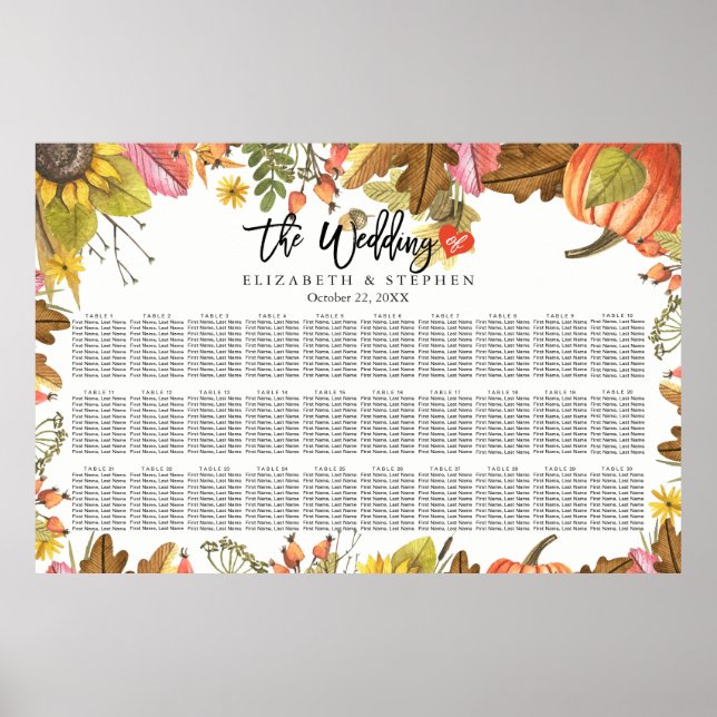 Hochzeitssitzdiagramm Herbstkantinen Herbstlaub Pu Poster (Vorne)