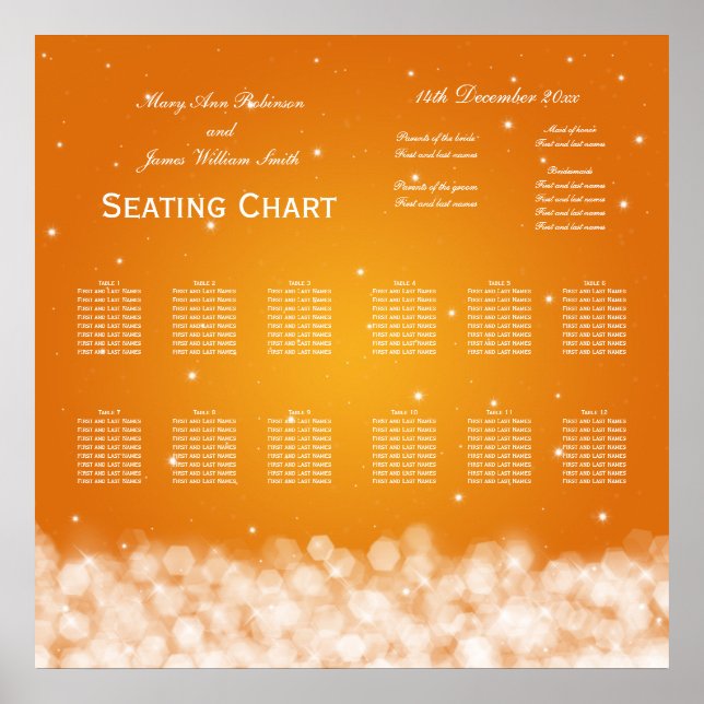 Hochzeitssitzdiagramm Party Sparkle Orange Poster (Vorne)