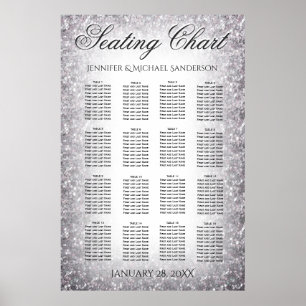 Hochzeitssitzdiagramm Silber-Glitzer Poster