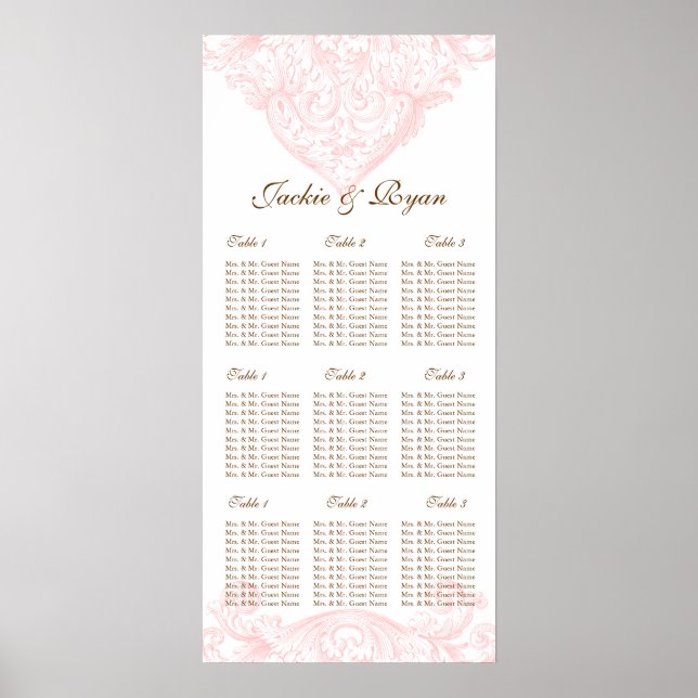 Hochzeitssitzdiagramm Vintag Frühlingsrosa Poster (Vorne)