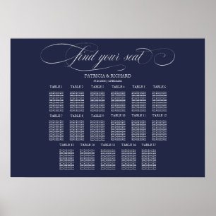 Hochzeitssitzdiagramm Zeichen 17 Tische Navy Blue Poster