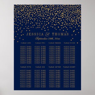 Hochzeitssitze der Marine Blue & Glam Gold Confett Poster