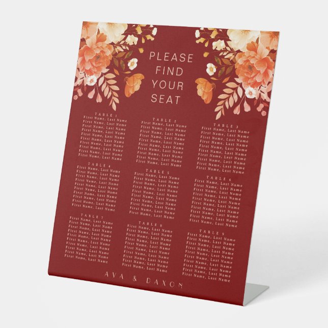 Hochzeitssitze in Deep Burgundy Sockelschild (Vorderseite)