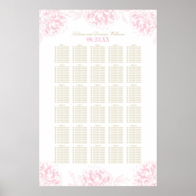 Hochzeitssitze in Rosa und Gold Poster (Vorne)