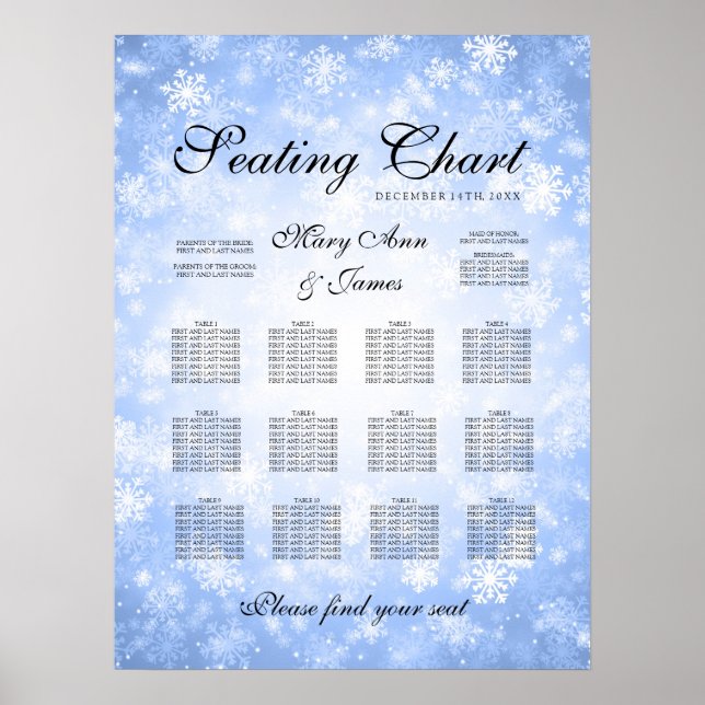 Hochzeitssitzkarte Blue Winter Wonderland Poster (Vorne)