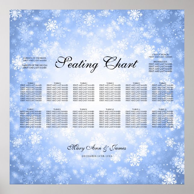 Hochzeitssitzkarte Blue Winter Wonderland Poster (Vorne)