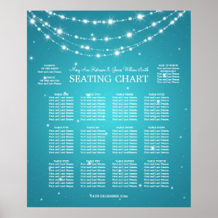 Hochzeitssitzkarte mit glitzernder Kette Türkis Poster