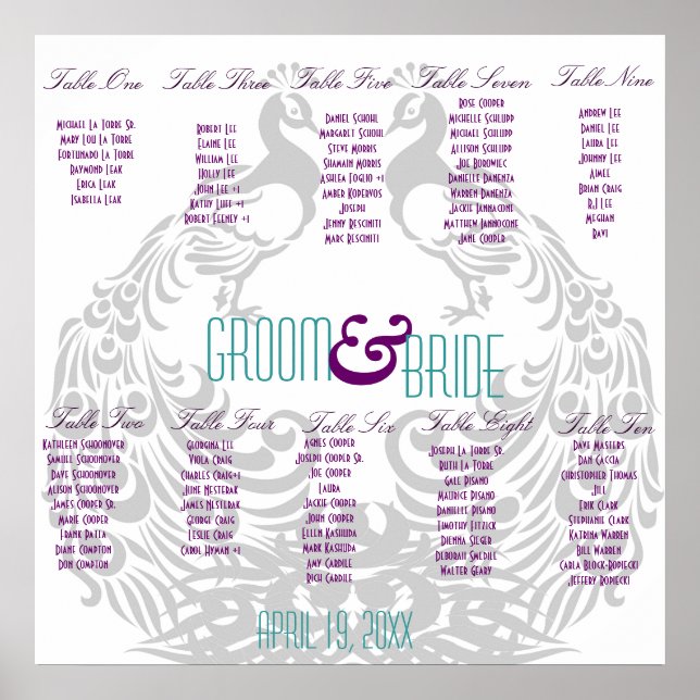 Hochzeitssitzkarte - Pfauengefühlt Poster (Vorne)