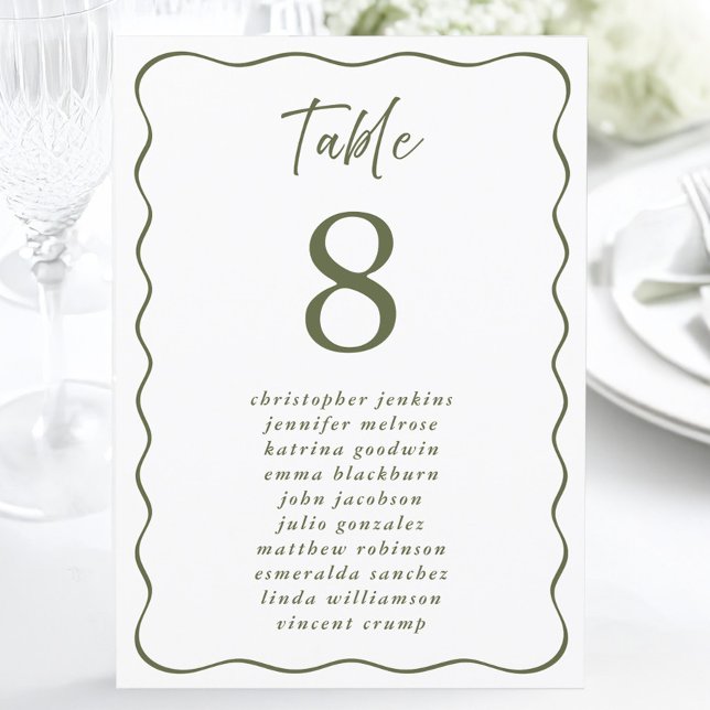Hochzeitssitzliste Wavy Frame Green Tischnummer (Wedding Seating List Wavy Frame Green Table Number)