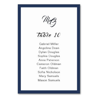 Hochzeitssitzplan für Navy-Blue-Frame-Singles Tischnummer