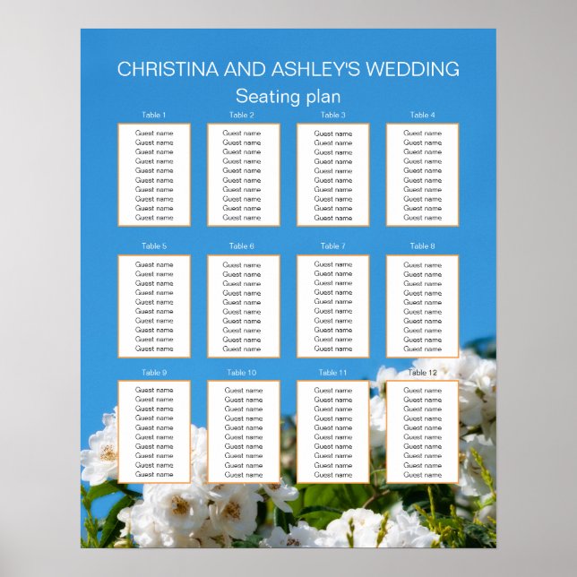 Hochzeitssitzplan für Rosenblüten Poster (Vorne)