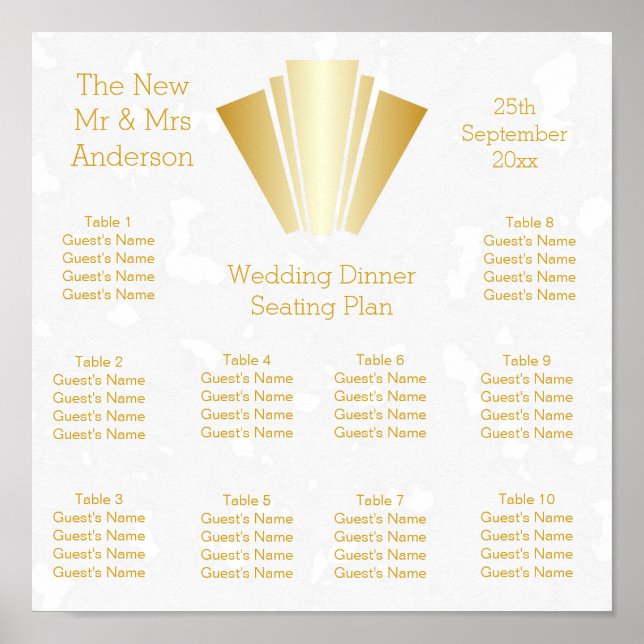 Hochzeitssitzplan Gold Art Deco Design Poster (Vorne)