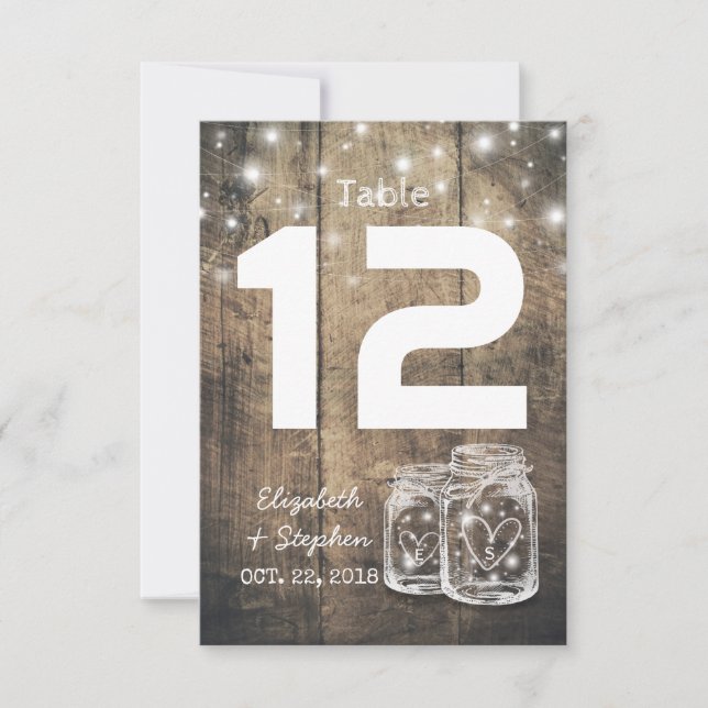 Hochzeitssitzplatz Tischnummer Mason Jar Light (Vorderseite)