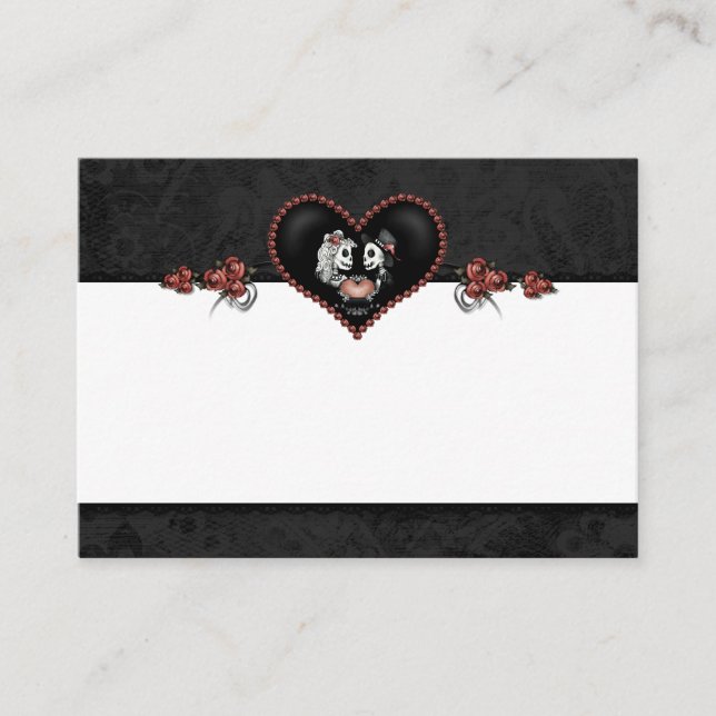Hochzeitsskeleton Black Gray Heart BLANK Platzkart Platzkarte (Vorderseite)