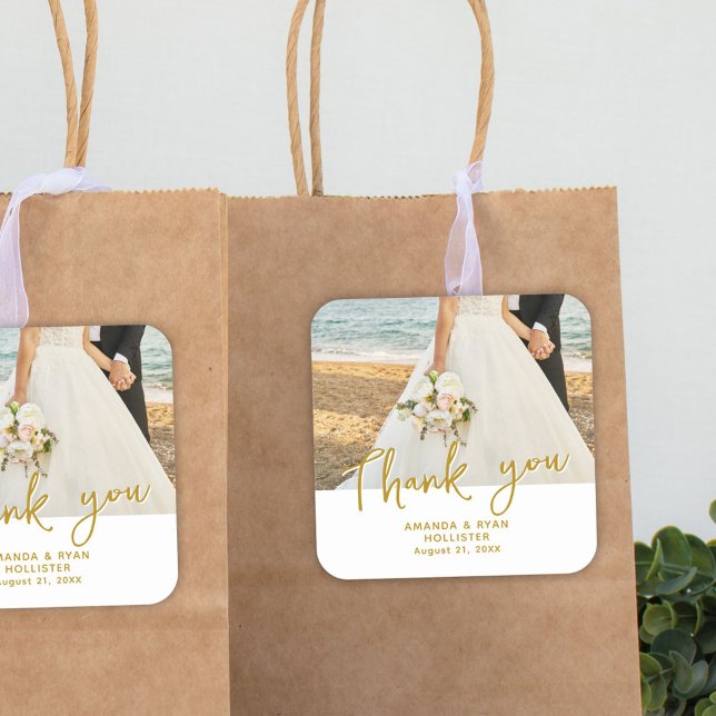 Hochzeitsskript Foto Vielen Dank für Ihr Interesse Quadratischer Aufkleber (Von Creator hochgeladen)