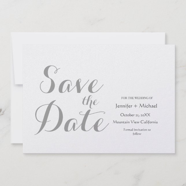 Hochzeitsskript für Minimalistische Schlichte Grau Save The Date (Vorderseite)