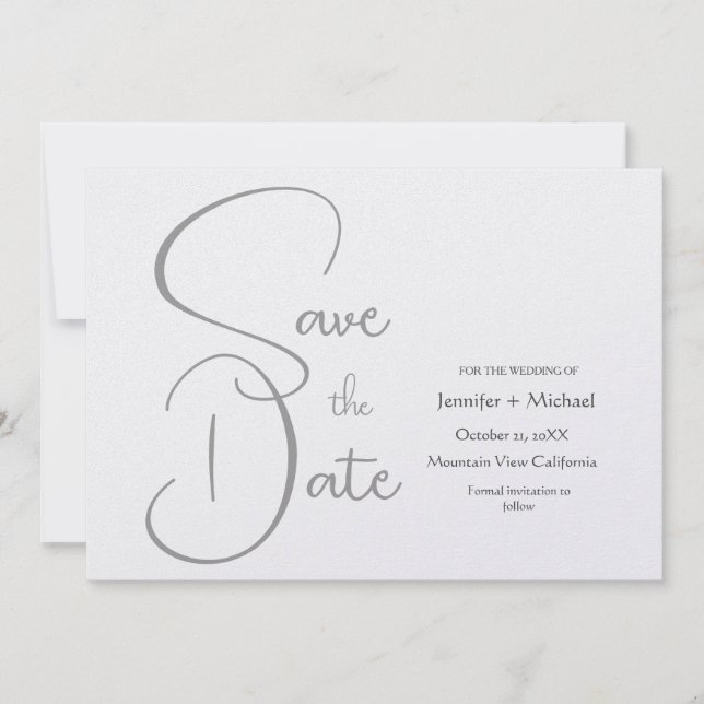 Hochzeitsskript für Minimalistische Schlichte Grau Save The Date (Vorderseite)