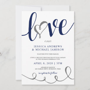 Hochzeitsskript Liebe Navy Blue & Gray Heart Einladung