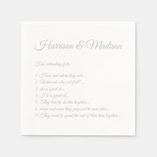 Hochzeitsskript-Namen Couple Fun Facts grau Serviette