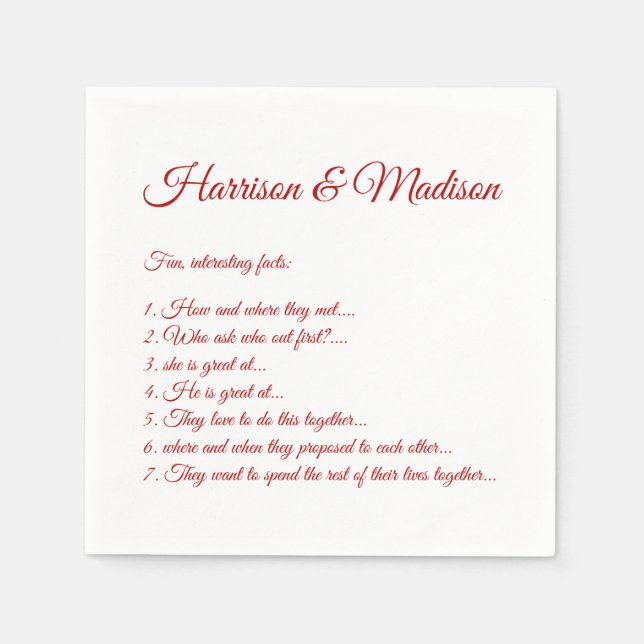 Hochzeitsskript-Namen Couple Fun Facts Kirschrot Serviette (Vorderseite)