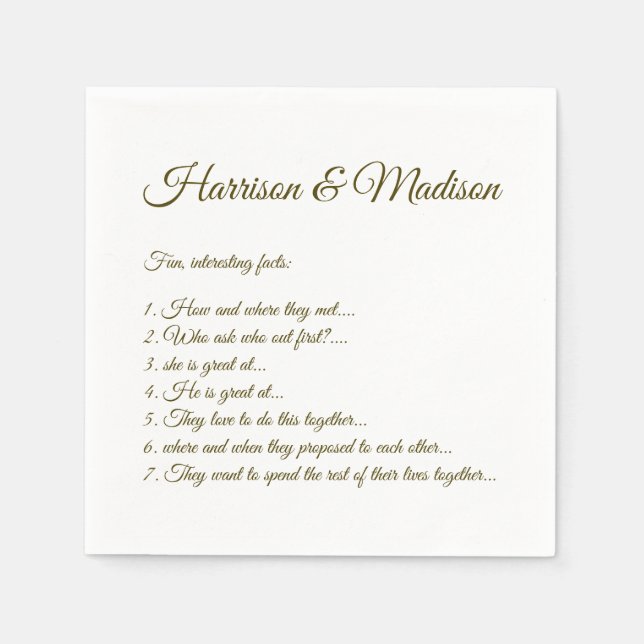 Hochzeitsskript-Namen Couple Fun Facts moos green Serviette (Vorderseite)