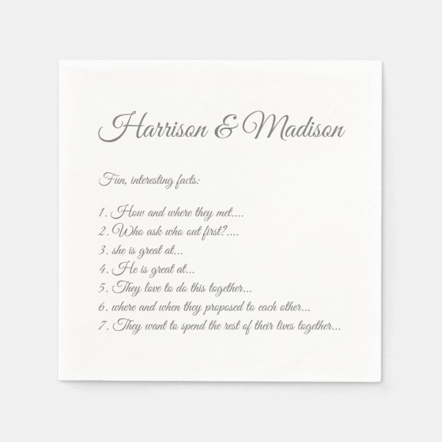 Hochzeitsskript-Namen Couple Fun Facts Papier Serviette (Vorderseite)