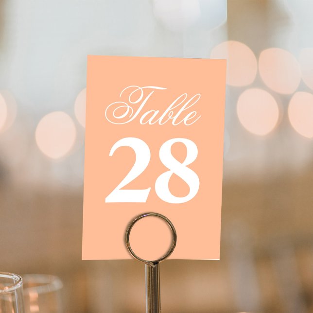 Hochzeitsskript Pfirsich Einfache Tischnummer  (Peach wedding simple table number sign.)