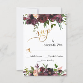 Hochzeitsskript RSVP Deep Red Burgundy Floral Gold Karte