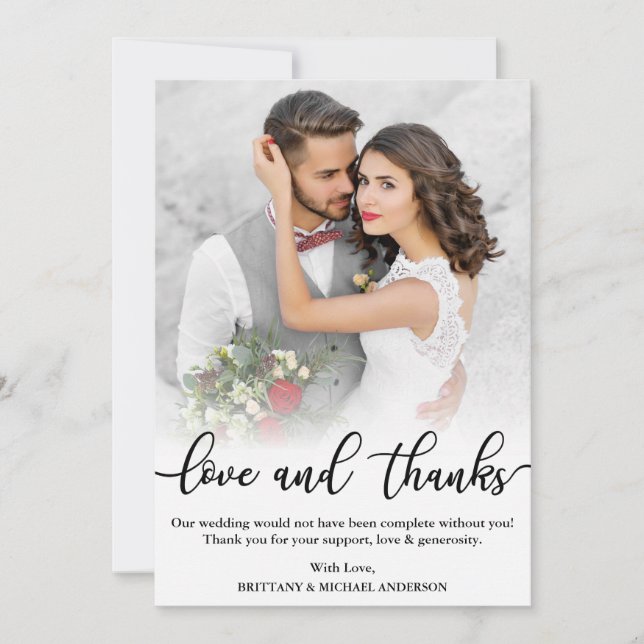 Hochzeitsskripte-Liebe und Dankerkarte für das Fot Dankeskarte (Vorderseite)