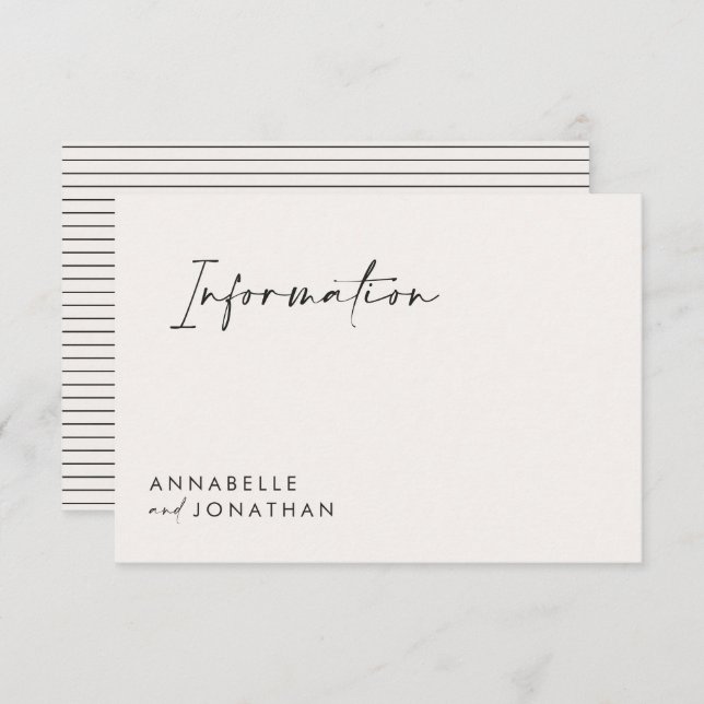 Hochzeitsskripte moderne schwarz-weiße Information Einladung (Vorne/Hinten)
