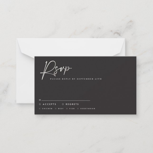 Hochzeitsskripte moderne Schwarz-weiße Skriptantwo Mitteilungskarte (Vorderseite)